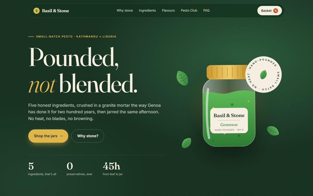 Basil & Stone website, home page
