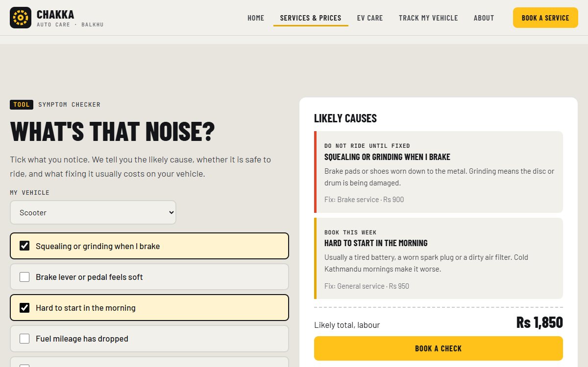 Chakka Auto Care symptom checker