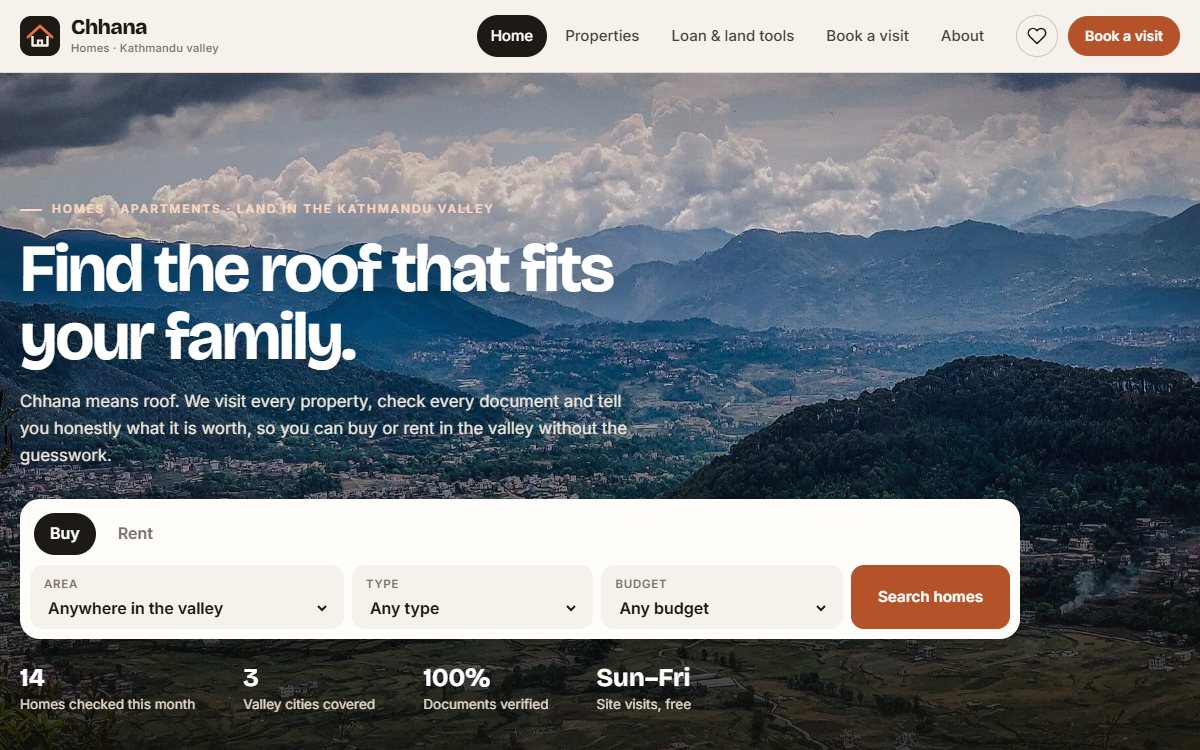 Chhana Homes home page with property search