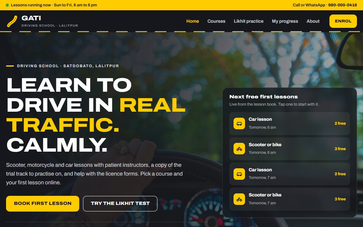 Gati Driving School home page