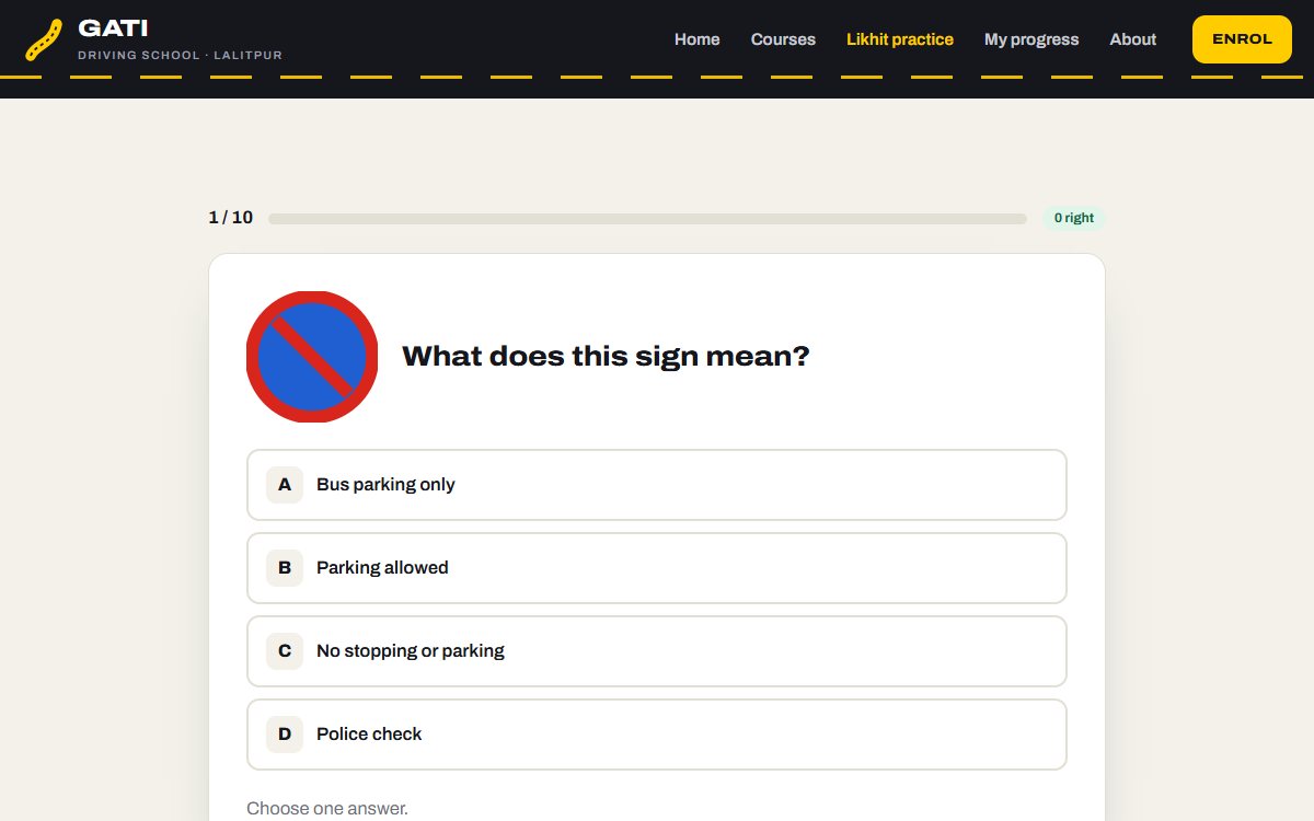 Gati likhit practice test with a road sign