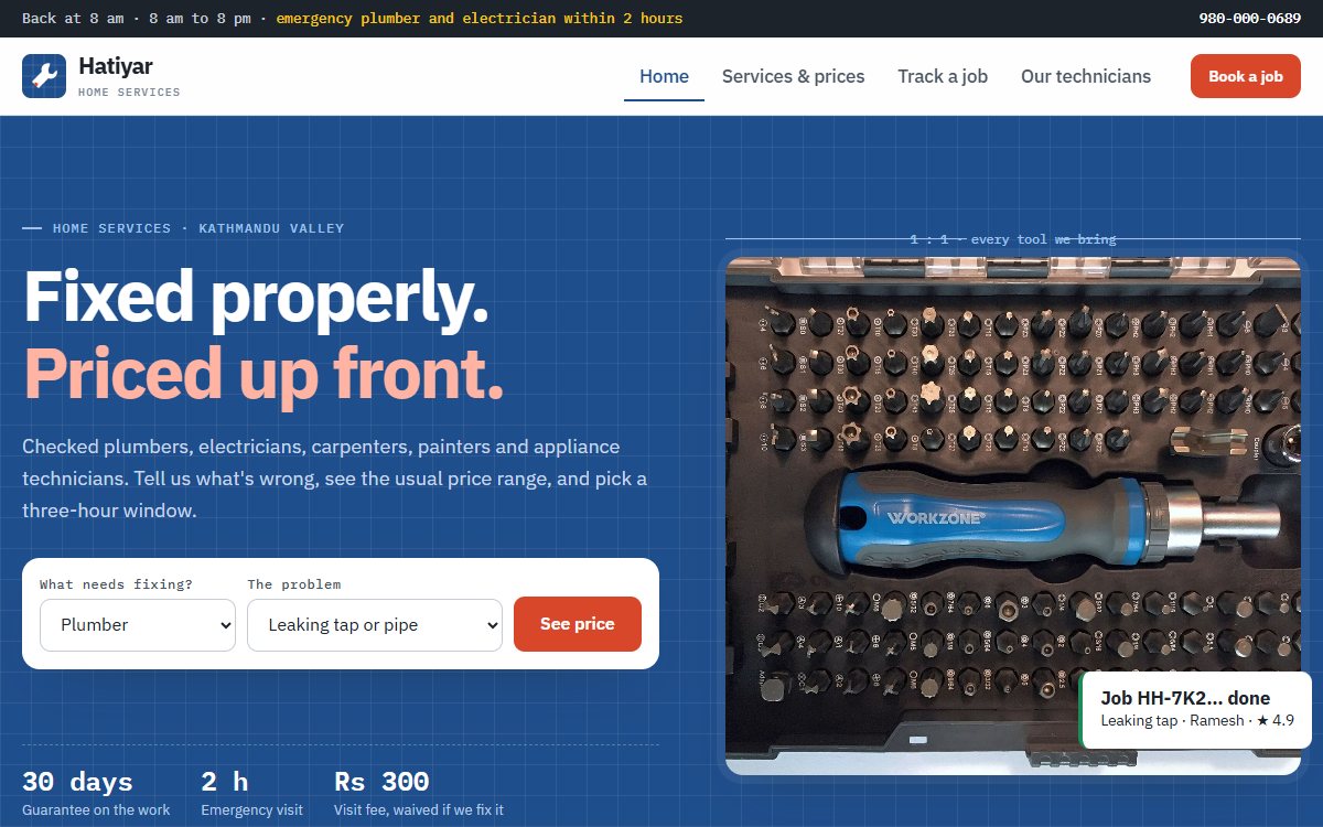 Hatiyar Home Services home page with the price finder