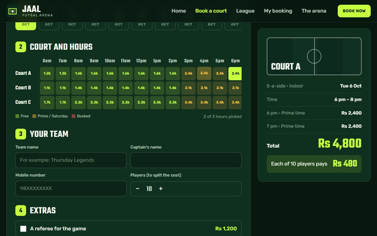 Jaal court booking board with two hours picked