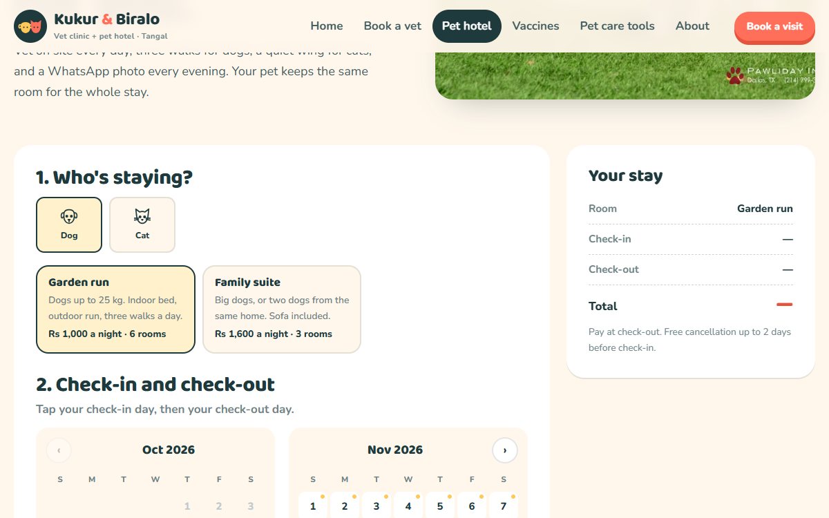 Kukur & Biralo pet hotel calendar