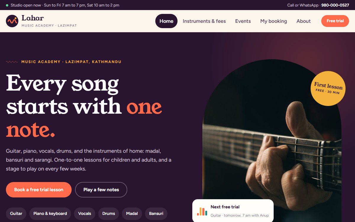 Lahar Music Academy home page