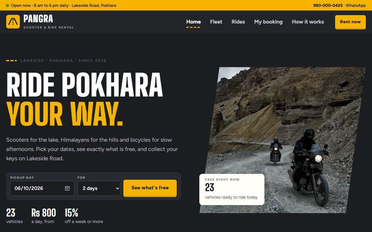 Pangra Rentals home page