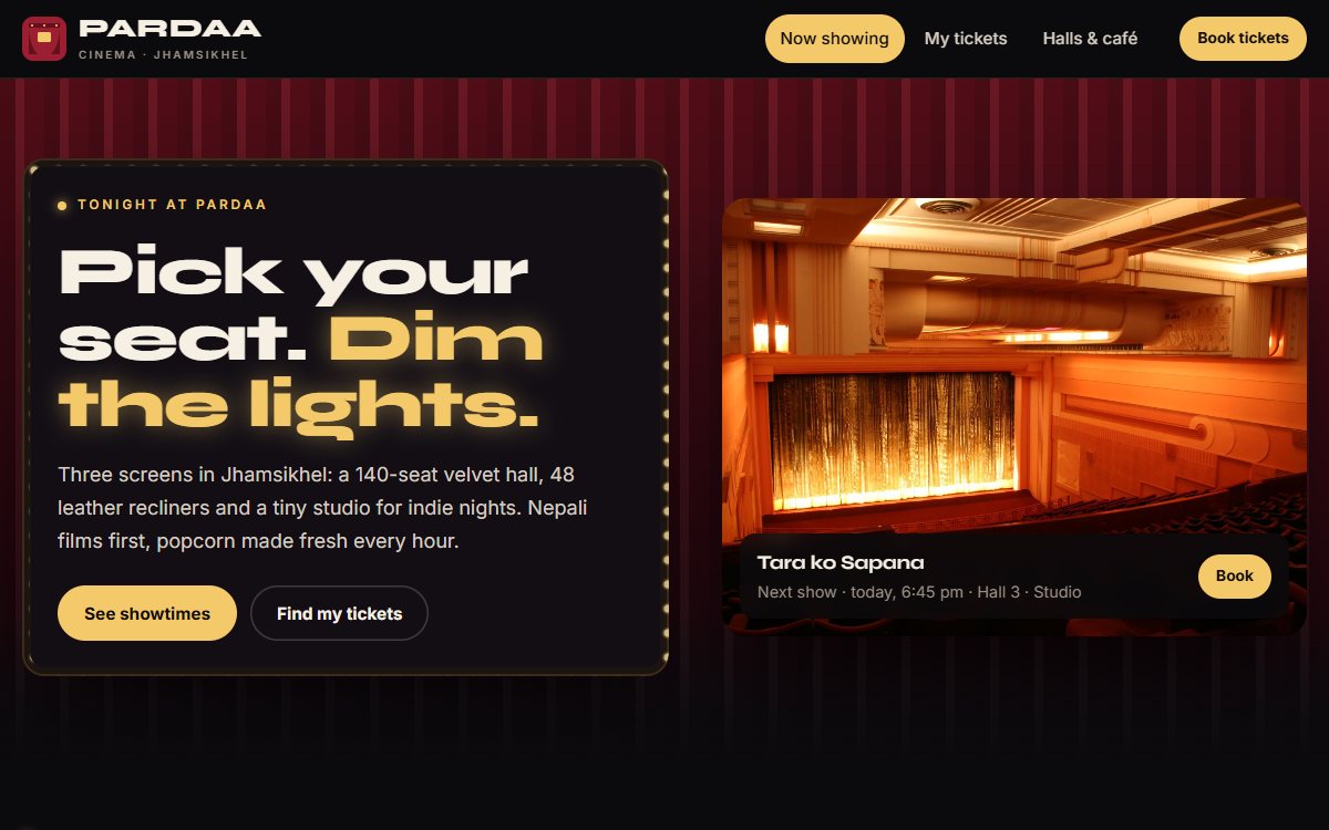 Pardaa Cinema home page with marquee