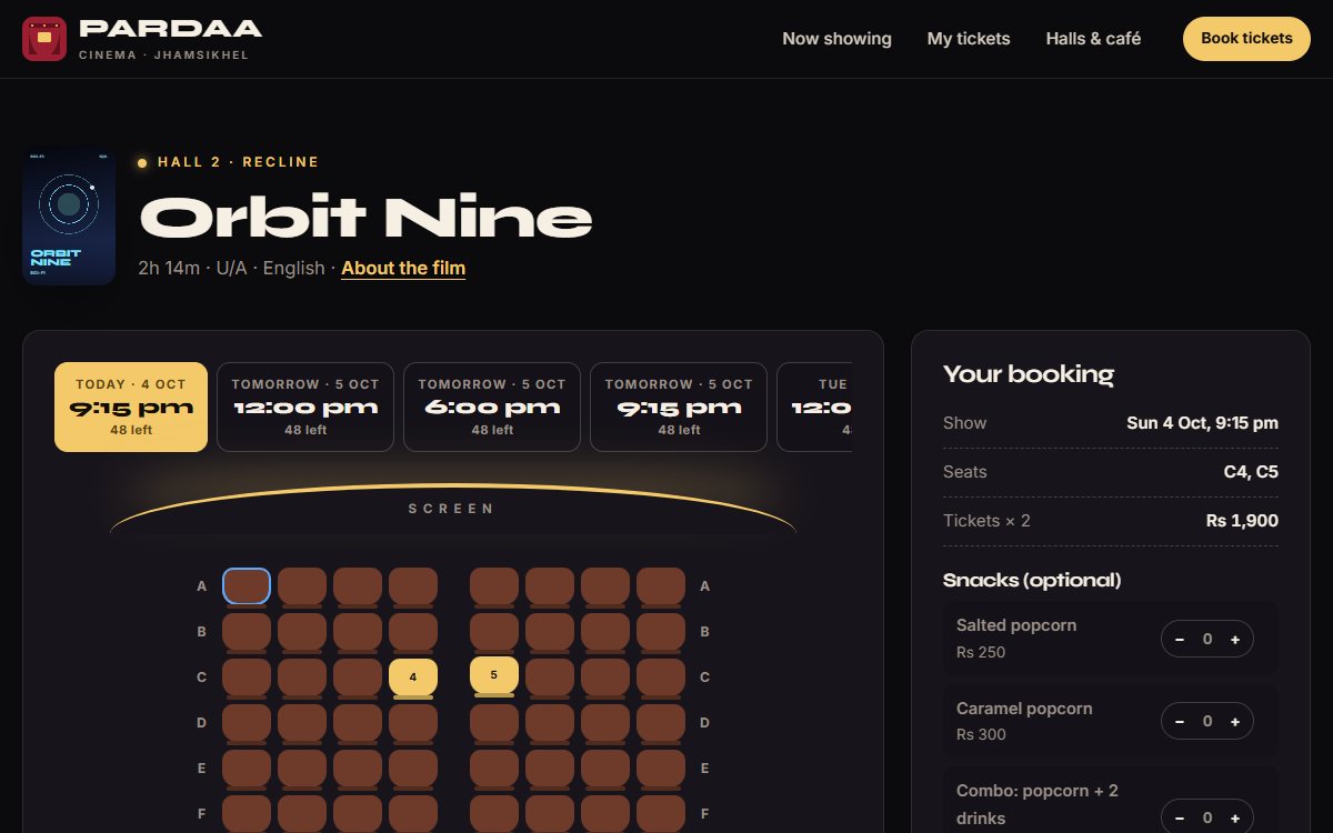 Pardaa seat map with recliners